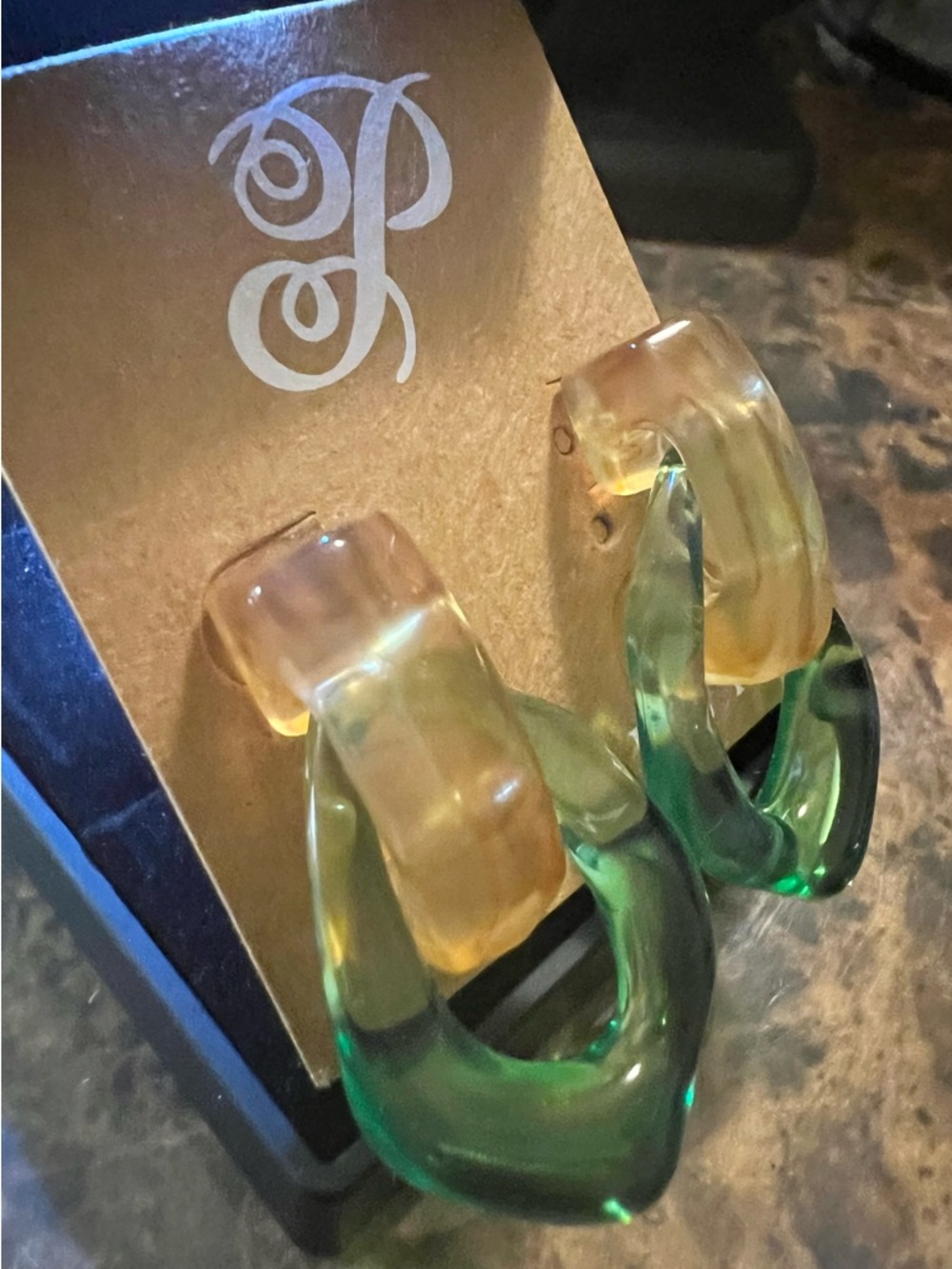 NWT ♥️ Green and Amber Resin Hoop Drop Earrings